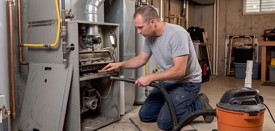 Burner and Heater Compartment Lint Removal in Baytown